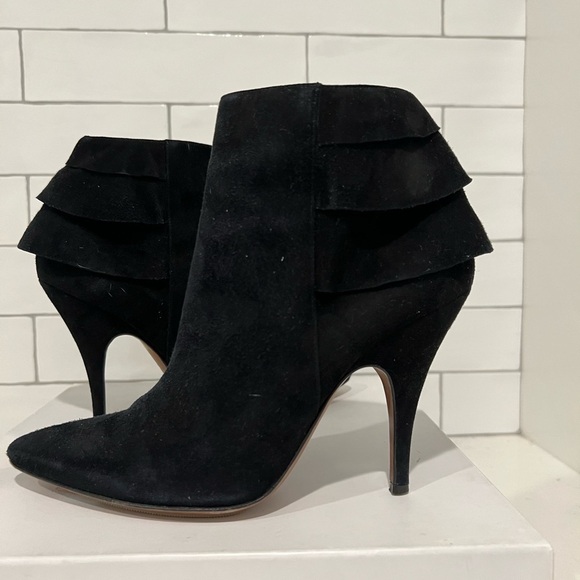 Moschino Suede Ruffle Boot Booties. Black. Size 9. Includes Box. EUC. - Picture 2 of 14